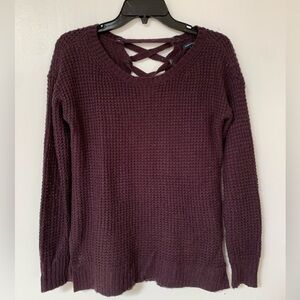 American Eagle Burgundy Purple sweater with cross back detail